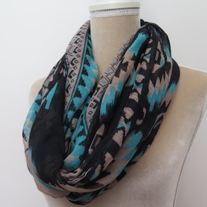 Neon Blue and Black Geo Aztec Tribal Boho Infinity Scarf