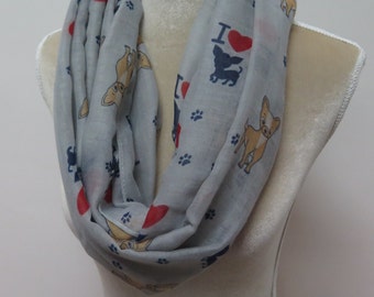 Grey Chihuahua Dog Print Infinity / Long Scarf Little Puppy Pet Animal scarf Accessories