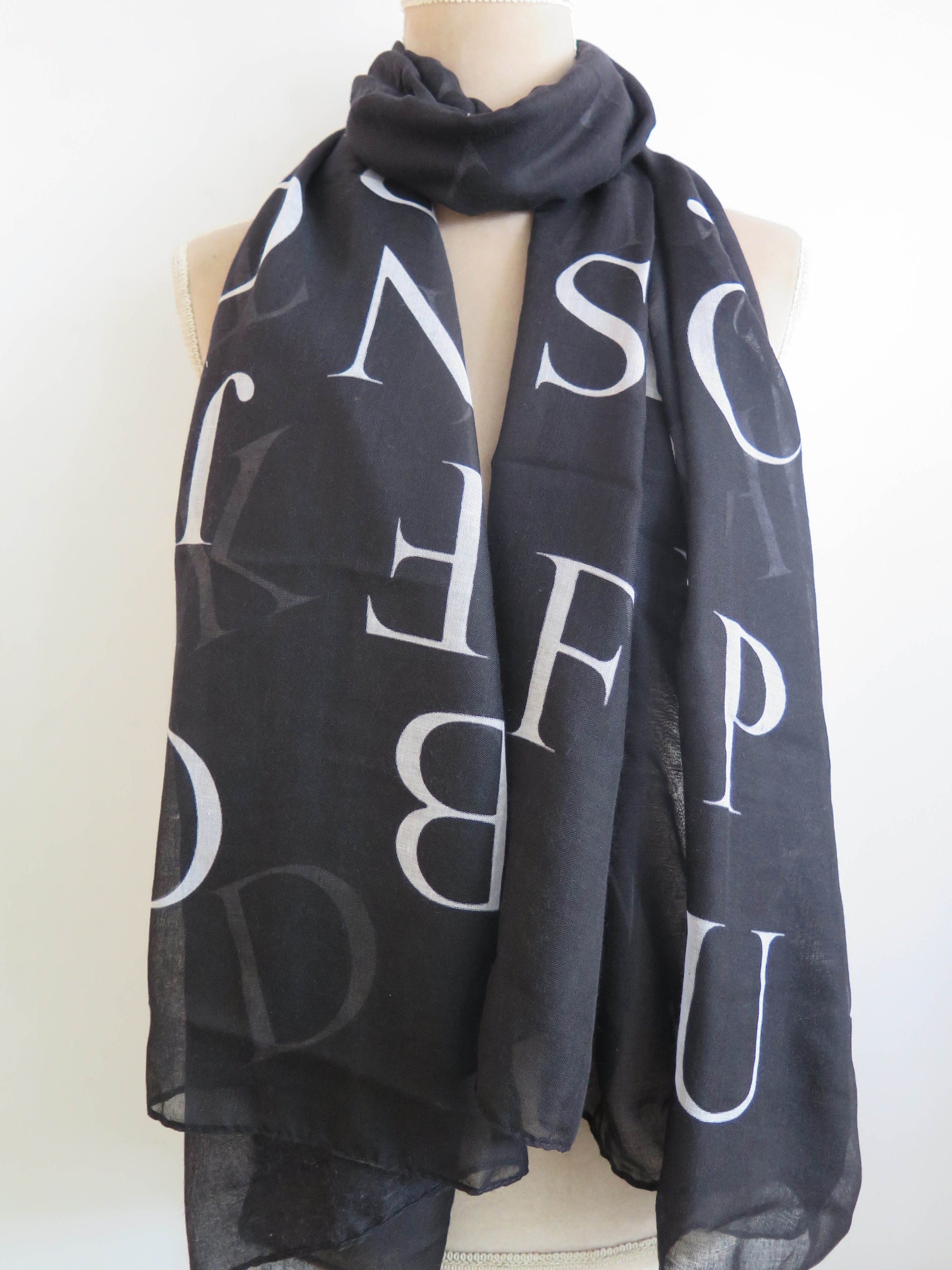 English Alphabet ABC 26 Letters Print Infinity/oblong Scarf for Women ...