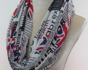 Newspaper Union Jack Print Infinity Loop Scarf Scarves, Women's Accessories Gift for Her
