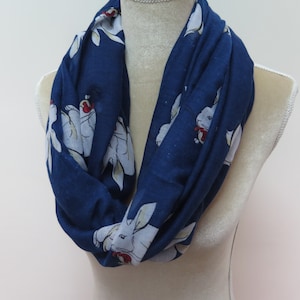 Navy Blue Rabbit Bunny Print Women's Infinity / Long Scarf Gift Ideas
