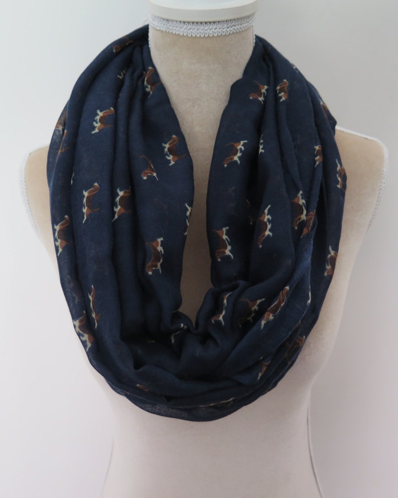 Navy Beagle Dog Print Infinity / Long Women's Scarf Gift Ideas image 1