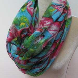 Blue Vintage Flamingo Print Infinity / Long Scarf Gift for Her