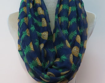 Blue Pineapple Print Infinity / Long Women's Scarf