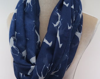 Navy Blue and White Giraffe Print Infinity / Long Scarf Gift Ideas
