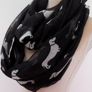 Black Dachshund Print Infinity / Long Women&#39;s Scarf , Great Gift for Dog Lovers