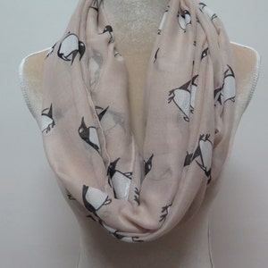 Beige Penguin Print Infinity / Long Scarf Women's Accessories Gift Scarves