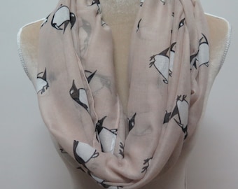 Beige Penguin Print Infinity / Long Scarf Women's Accessories Gift Scarves
