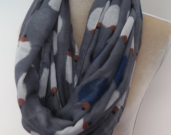 Dark Grey Hedgehog Print Infinity / Long Women's Scarf Gift Ideas