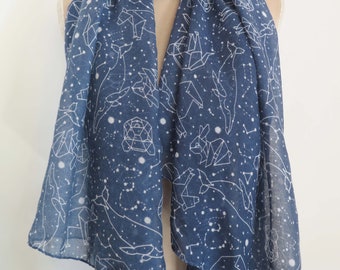 Navy Blue Constellation Print Print Infinity/Oblong Scarf For Women Gift Accessories