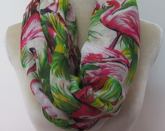 Weiß Jahrgang Flamingo Print Infinity / langen Schal Geschenk für sie