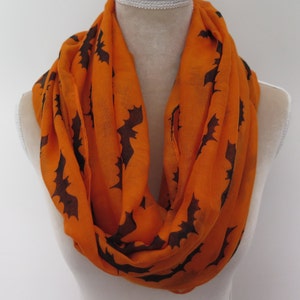 Orange Bat Print Infinity / Long Scarf Women's Halloween Party Gift