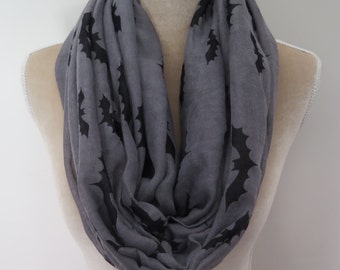 Grey Bat Print Infinity / Long Scarf Women's Halloween Party Gift