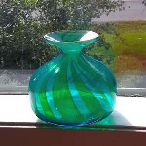 Mid-century blue Mdina glass vase - signed, handmade, collectible