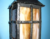 Mission porch light - art glass panels - original craftsman era - wiring OK ready to install