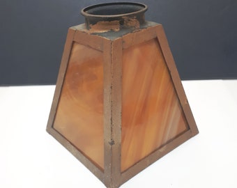 Antique slag glass lamp shade - Mission Craftsman era