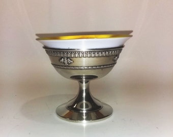 Steuben gold aurene and American sterling silver candy dish or sherbet - Art Deco era Carder glass