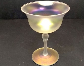 Steuben iridescent verre de soie small cordial or liqueur goblet / Carder era Art Deco glass