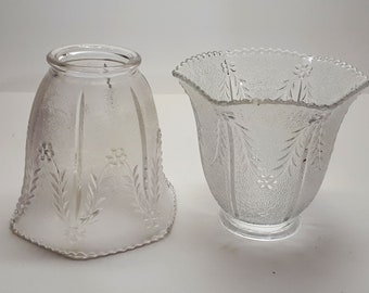 Pair of lamp shades - vintage clear depression glass