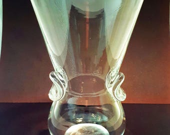 Steuben crystal vase - vintage mid-century signed Signet design
