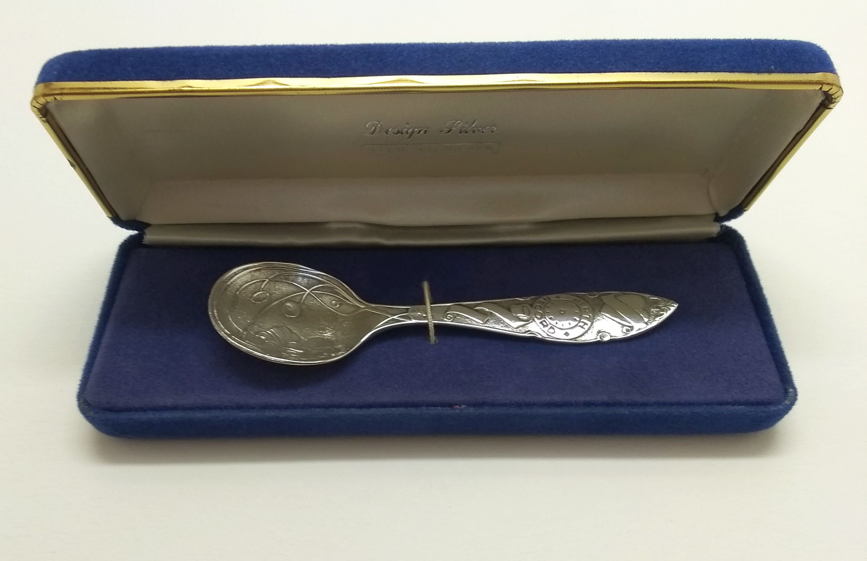 Sterling Silver Birth Record Baby Spoon With Cherub Design Presentation Box Etsy