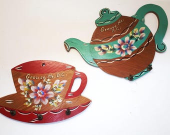Retro kitchen wall decor with cup hooks - souvenir of Grouse Mtn. BC, Canada