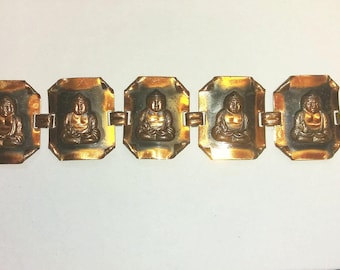 Vintage 1960's copper bracelet - Buddha images