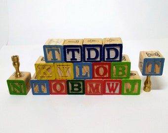 Children's alphabet wood block lamp finial - custom made for lamp in kids room.