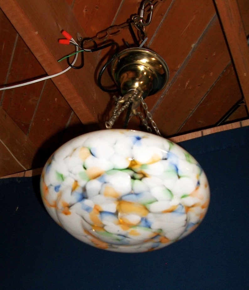 Vintage Art Deco Ceiling Light Fixture With Art Glass Lamp Shade Rewired And Ready To Install