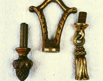 Vintage lighting or lamp hardware - 3 pc tassel, acorn, hanging loop
