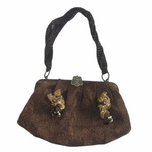 Vintage Women&#39;s Pat Vini Party Evening Bronze Beaded Handbag Purse Metallic