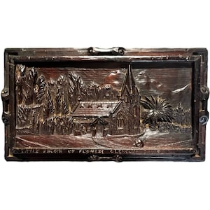 Glendale Little Church Of Flowers Carved Wooden Plaque Panel Antique Los Angeles