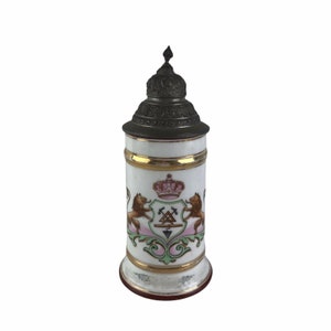Antique German Porcelain Beer Stein Occupational Carpenter Mason Joiner 1903 U25