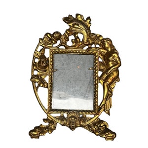 Antique Art Nouveau Rococo Cast Iron Frame Maiden Lady & Flowers Ornate Metal