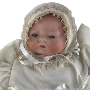Antique Germany Century Newborn Baby Bisque Doll Sleep Eyes Dome Head Cloth 11&quot;