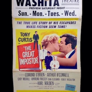 1961 Original Vintage The Great Impostor Tony Curtis Movie Poster 22&quot; By 14&quot;