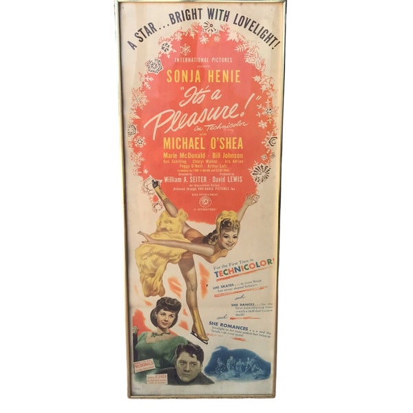 Vintage 1945 Sonja Henie It's A Pleasure Movie Poster Ice Skate Skating 14 x 36"