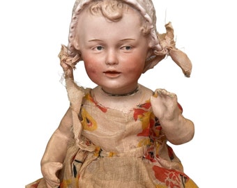 Antique 8-1/2&quot; Gebruder Heubach Doll Bisque Bonnet Head Germany Composition Body