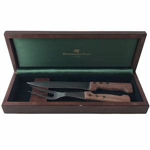 Vintage Abercrombie & Fitch Sabatier Jeune France Meat Carving Set Wooden Box