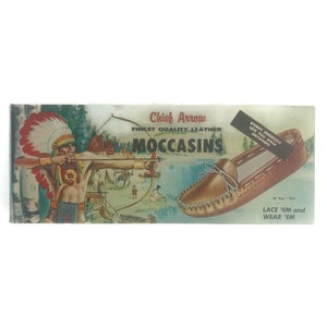 Vintage 1958 Chief Arrow Leather Moccasins Kit Box With Leather Lacing Laces