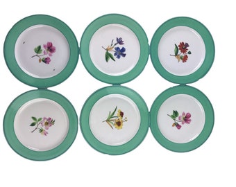 6 Antique Hand Painted Multi-Motif Floral Botanical Dessert Plates 9&quot; As-Is