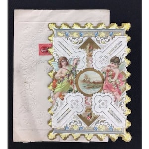 Antique Victorian Diecut Cutwork Paper Lace German Dresden Valentine Card