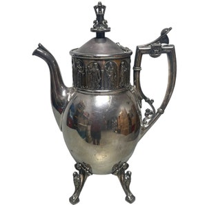 1874 Antique Reed And Barton Silverplate Coffee Pot Apostles Cloaked Men 11.5&quot;