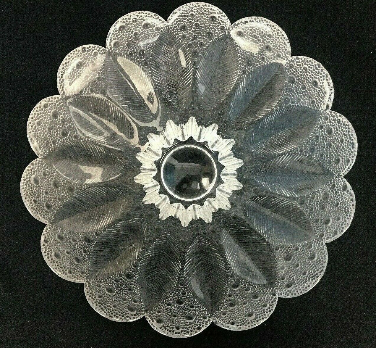 Vintage Mid Century Lausitzer Glass Medea Feather Leaf Clear Frosted Bowl 10.5"