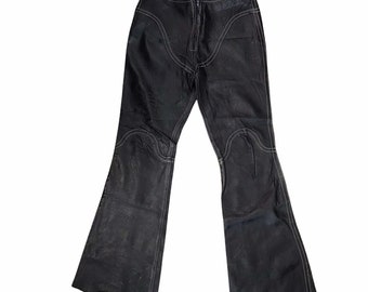 Vintage 1970s Wayne Rogers Rides How Now Brown Cow Black Bellbottoms Pants 36