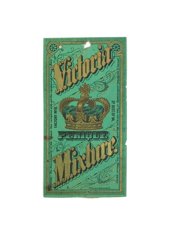 victoria cigarette Antique Victorian Victoria Mixture Perique Cigarette Tobacco Paper Label  3rd VA