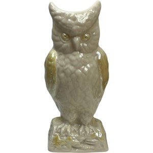Belleek Ireland Porcelain Horned Owl Vase Creamer Yellow Canary Luster Vintage