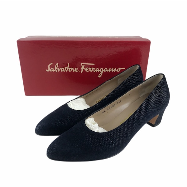 Vintage Salvatore Ferragamo Boutique Women's Rio Shoes Pumps Pebbled Blue Kid 7