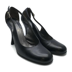 GIANNI VERSACE Women&#39;s Open Side Buckle Black Round Toe Heels Pumps Size 35-1/2