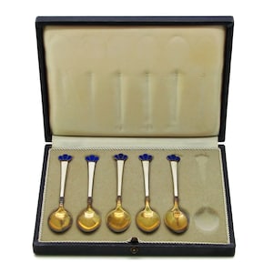 Vintage Egon Lauridsen Denmark Gilded Sterling Silver Enamel Demitasse Spoons 5
